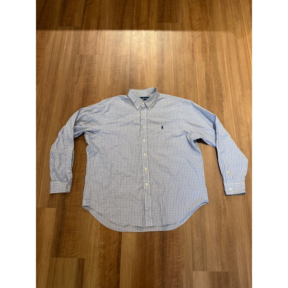 Ralph Lauren Button Down Shirt‎ Mens XXL Blue Gingham Classic Fit Long Sleeve
